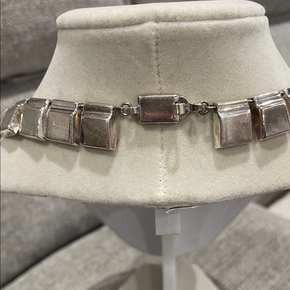 Vintage Mexican Mid Century Modern Sterling Silver Necklace 16" Rare - Picture 3 of 6